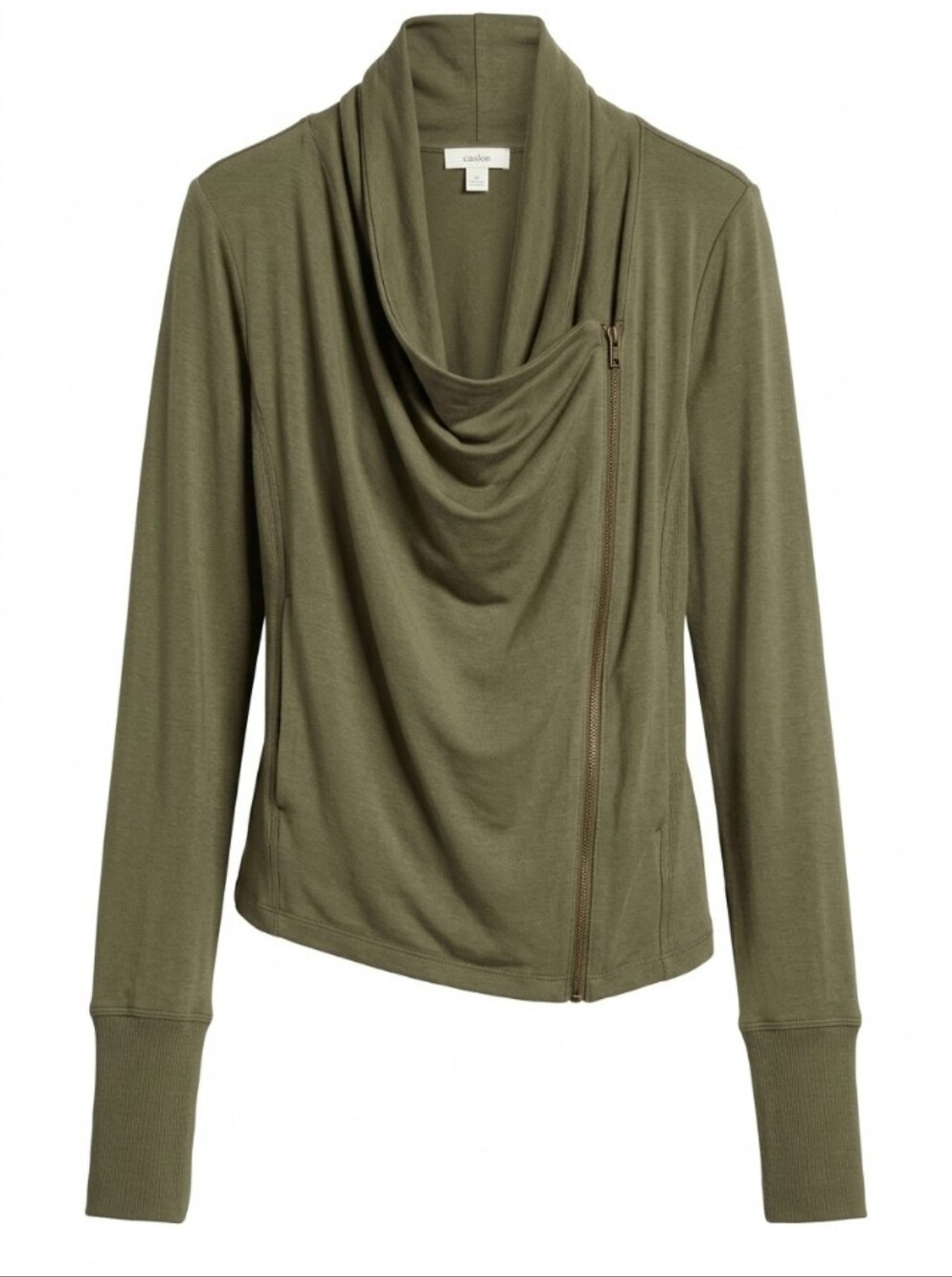 Versatile Fall Favorite Olive Draped Cowl Zip Modal Sweater